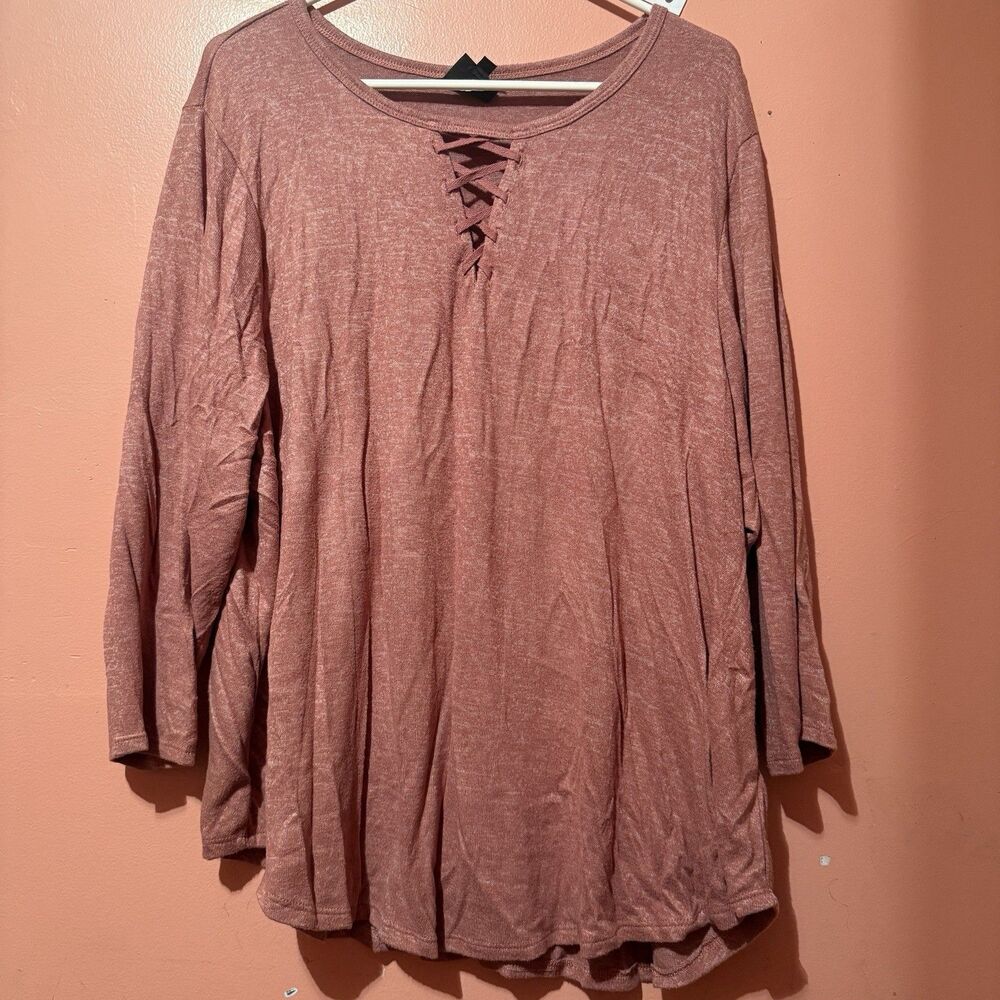 Bobeau Womens Blouse Plus 1X Extra Large Red Long Sleeve Top Shirt Lightweight